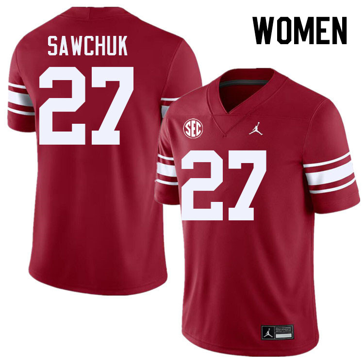 Women #27 Gavin Sawchuk Oklahoma Sooners 2024 SEC Conference College Football Jerseys-Throwback